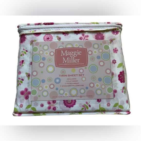 Maggie Miller TWIN Sheet Set 3 Piece Flowers Butterfly Girls Kids White Pink New - Picture 2 of 3